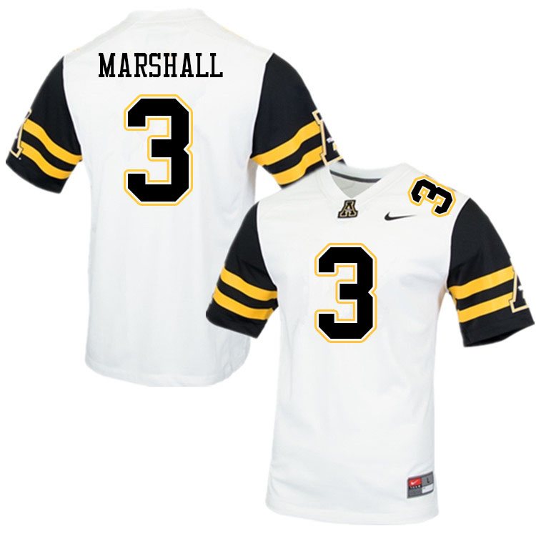 Men #3 Ahmani Marshall Appalachian State Mountaineers College Football Jerseys Sale-White